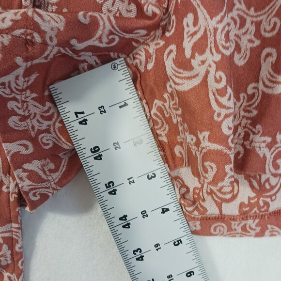 Chocolate U.S.A., Short Romper, Terracotta/Cream Print, Zip Back, Waist Tie SZ L - Picture 13 of 14